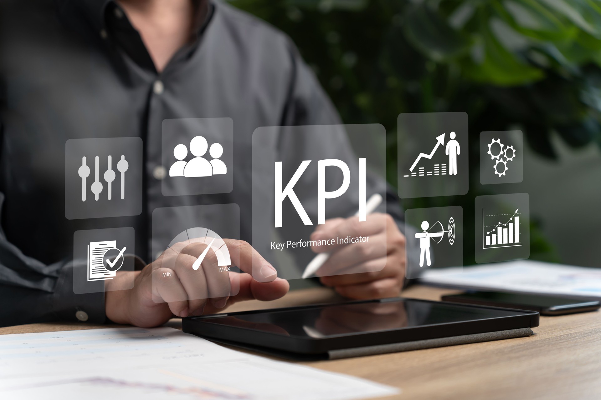 KPI, business performance indicators concept, Businessman use laptop analytics automated for business perfomance, Big data, Business analytics, Sales operations charts, Operations, sales, marketing
